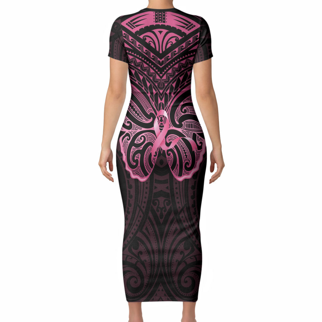 New Zealand Breast Cancer Support Short Sleeve Bodycon Dress Maori Butterfly Pink Ribbon Black Version