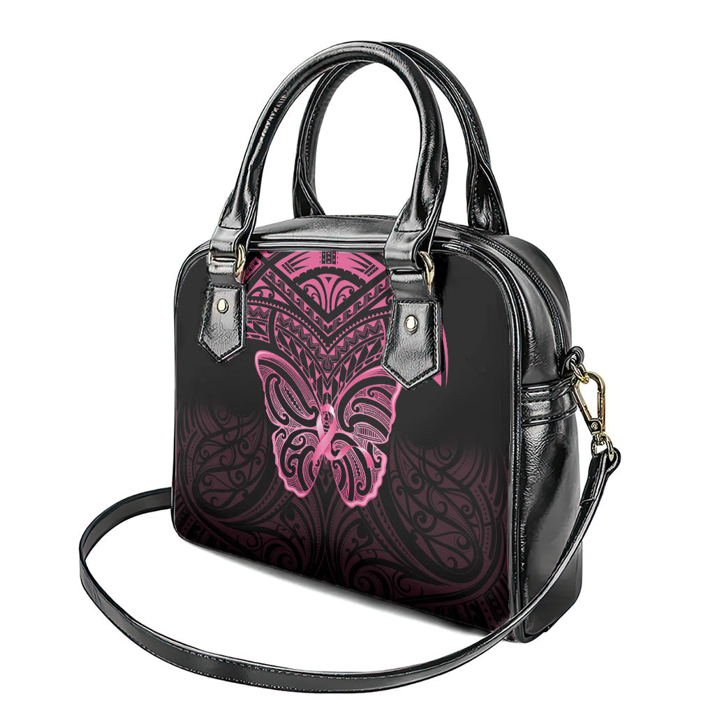 New Zealand Breast Cancer Support Shoulder Handbag Maori Butterfly Pink Ribbon Black Version