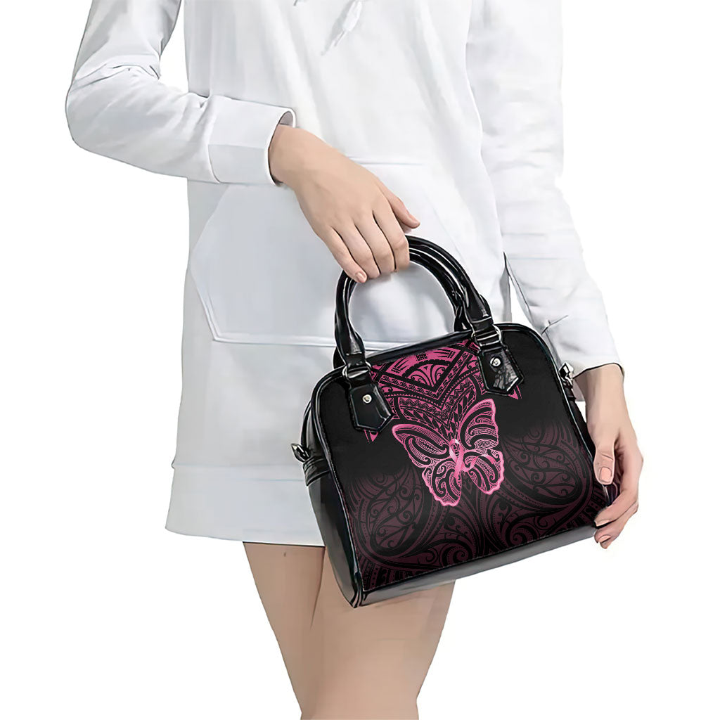New Zealand Breast Cancer Support Shoulder Handbag Maori Butterfly Pink Ribbon Black Version