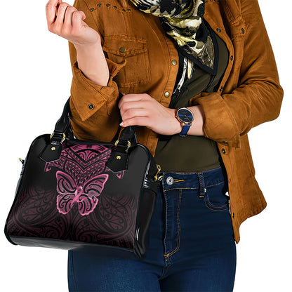 New Zealand Breast Cancer Support Shoulder Handbag Maori Butterfly Pink Ribbon Black Version