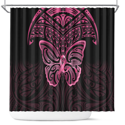 New Zealand Breast Cancer Support Shower Curtain Maori Butterfly Pink Ribbon Black Version