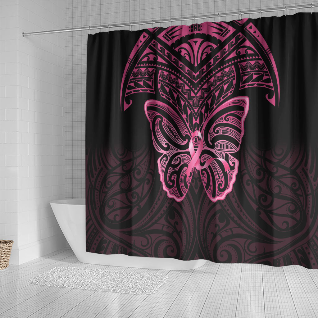 New Zealand Breast Cancer Support Shower Curtain Maori Butterfly Pink Ribbon Black Version
