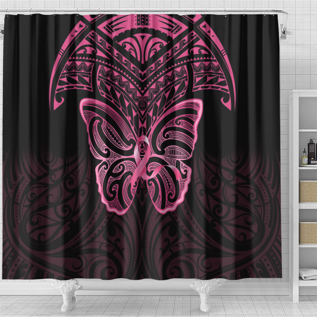 New Zealand Breast Cancer Support Shower Curtain Maori Butterfly Pink Ribbon Black Version