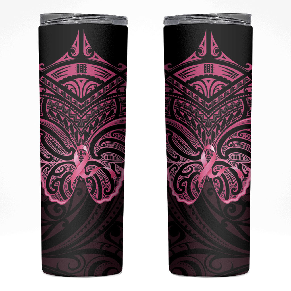New Zealand Breast Cancer Support Skinny Tumbler Maori Butterfly Pink Ribbon Black Version