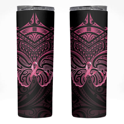 New Zealand Breast Cancer Support Skinny Tumbler Maori Butterfly Pink Ribbon Black Version