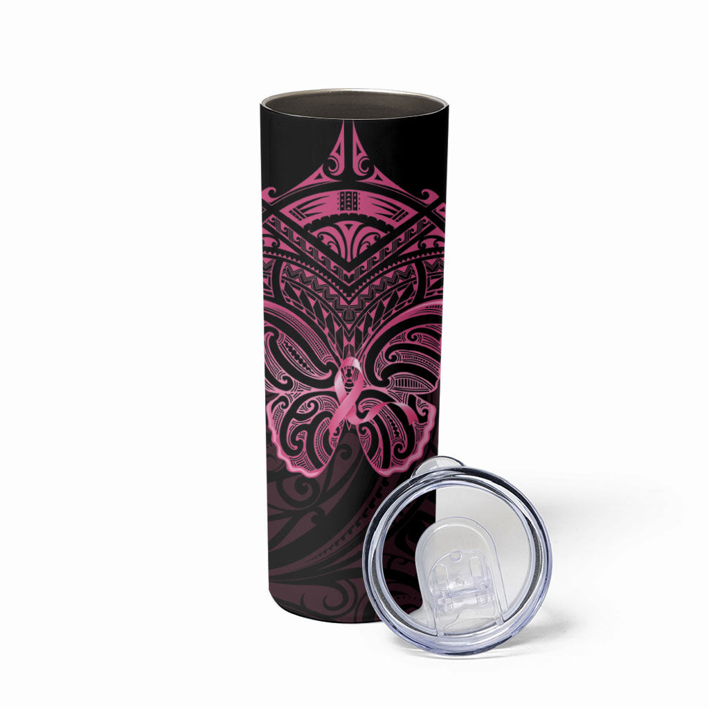 New Zealand Breast Cancer Support Skinny Tumbler Maori Butterfly Pink Ribbon Black Version