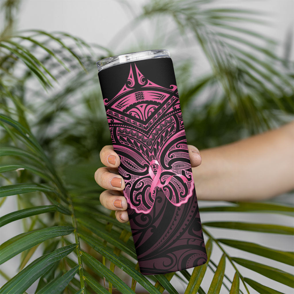 New Zealand Breast Cancer Support Skinny Tumbler Maori Butterfly Pink Ribbon Black Version