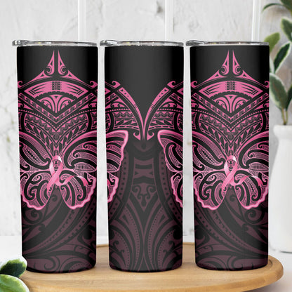 New Zealand Breast Cancer Support Skinny Tumbler Maori Butterfly Pink Ribbon Black Version
