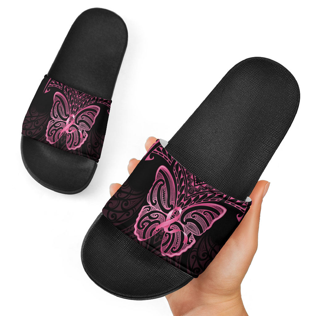 New Zealand Breast Cancer Support Slide Sandals Maori Butterfly Pink Ribbon Black Version