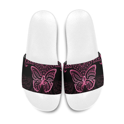 New Zealand Breast Cancer Support Slide Sandals Maori Butterfly Pink Ribbon Black Version