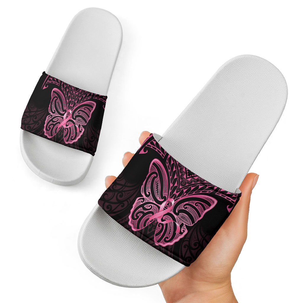 New Zealand Breast Cancer Support Slide Sandals Maori Butterfly Pink Ribbon Black Version