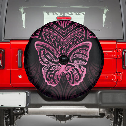 New Zealand Breast Cancer Support Spare Tire Cover Maori Butterfly Pink Ribbon Black Version