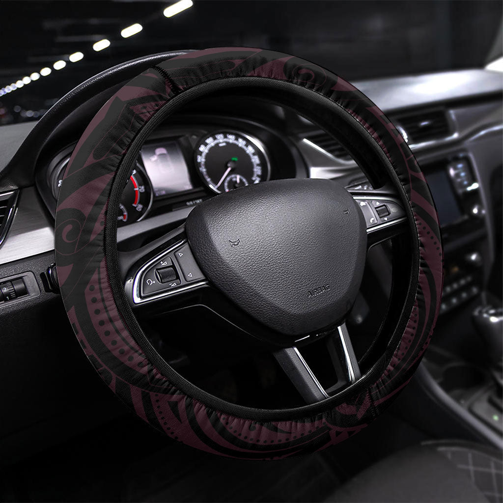 New Zealand Breast Cancer Support Steering Wheel Cover Maori Butterfly Pink Ribbon Black Version