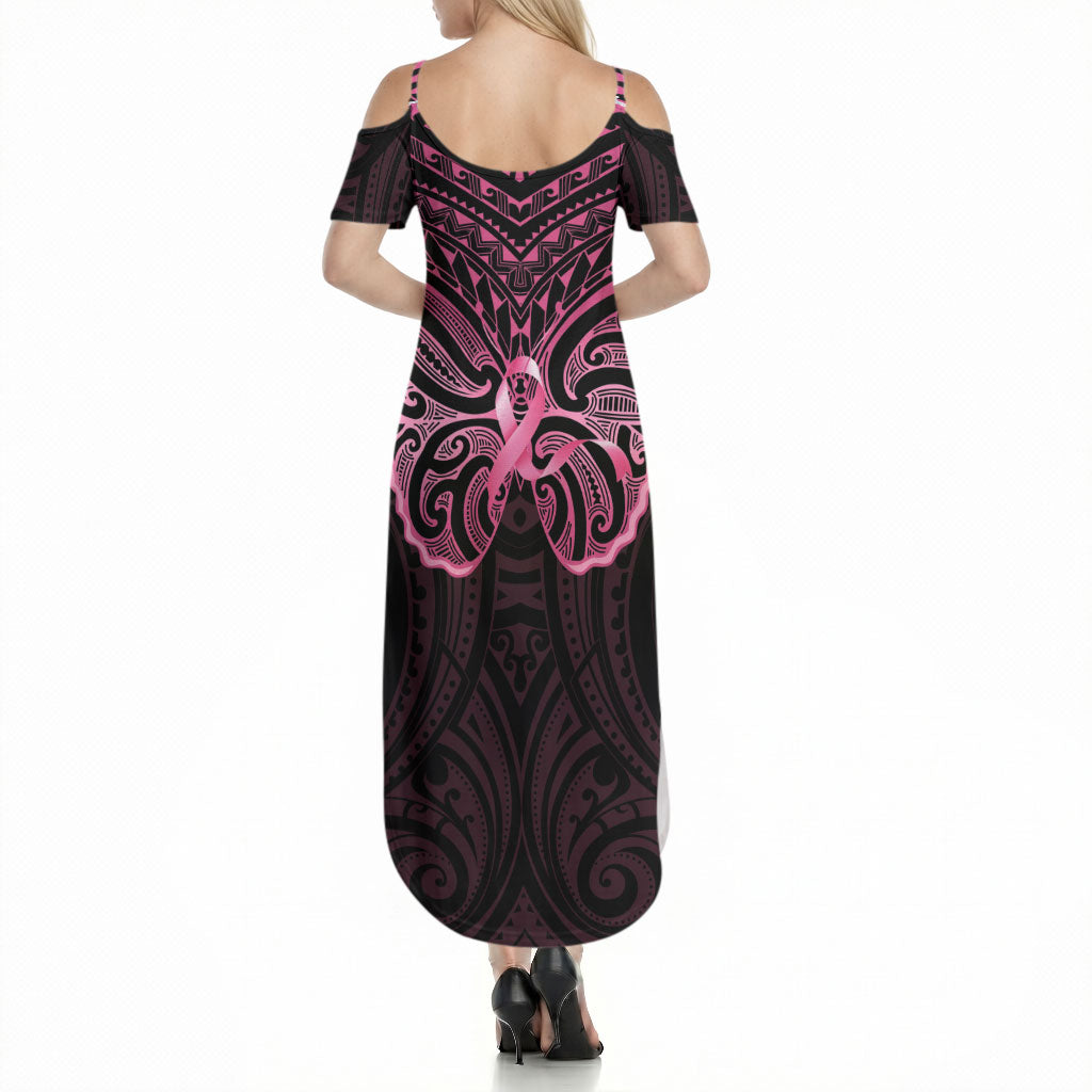 New Zealand Breast Cancer Support Summer Maxi Dress Maori Butterfly Pink Ribbon Black Version