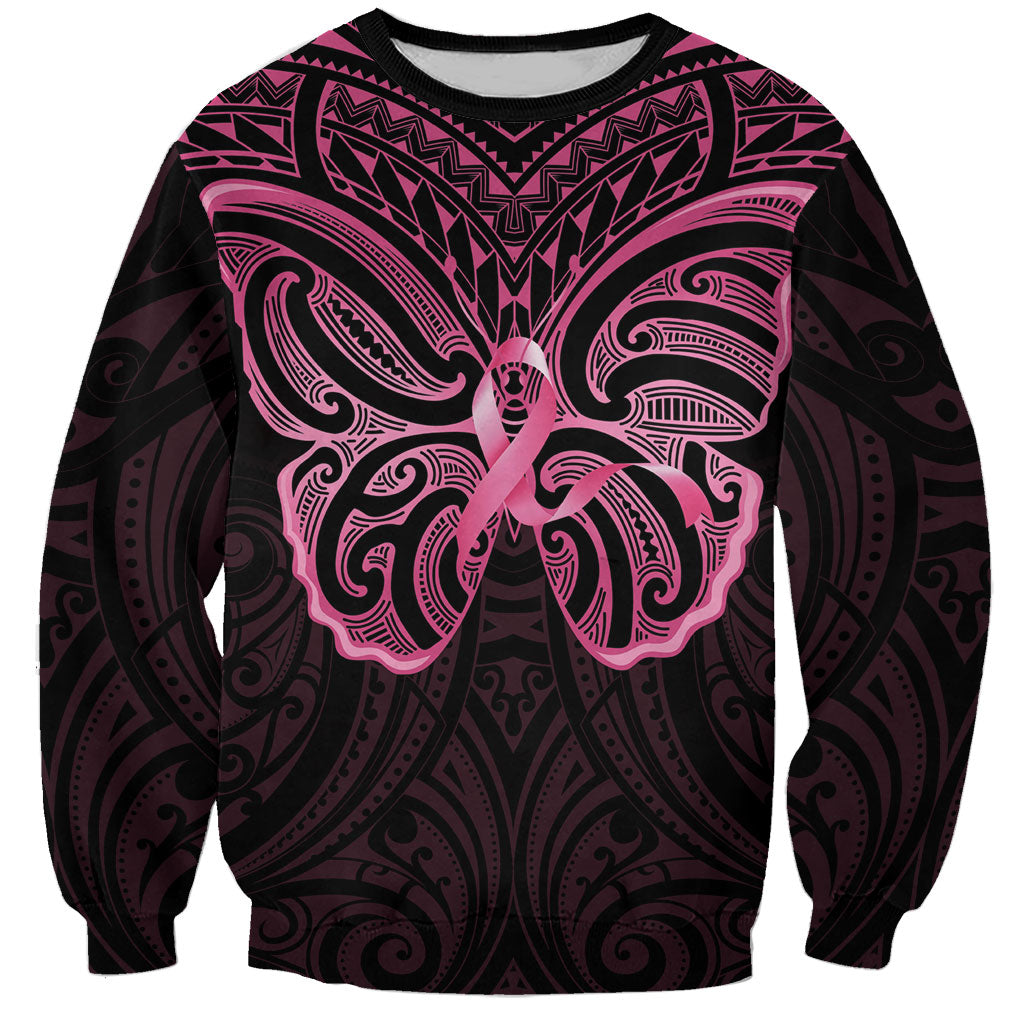 New Zealand Breast Cancer Support Sweatshirt Maori Butterfly Pink Ribbon Black Version