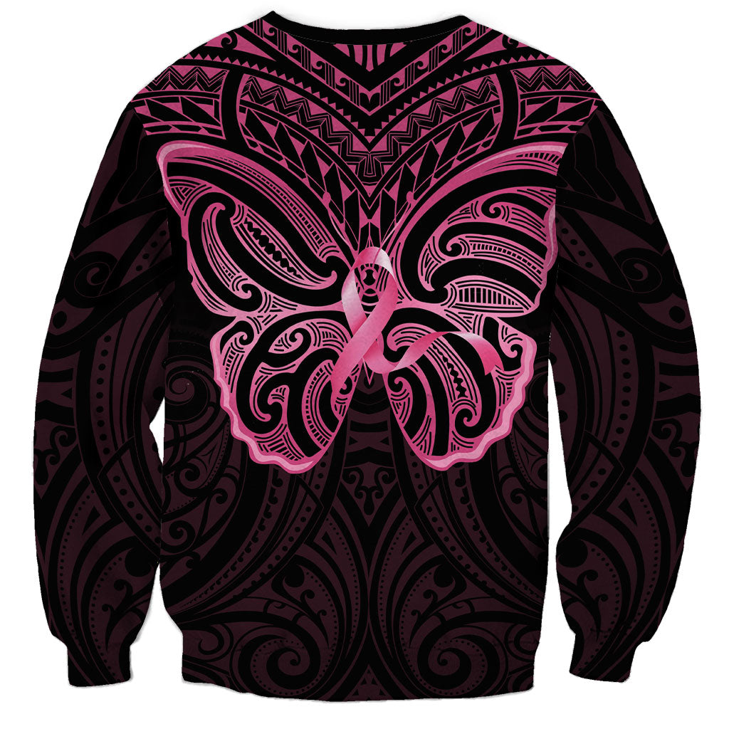 New Zealand Breast Cancer Support Sweatshirt Maori Butterfly Pink Ribbon Black Version