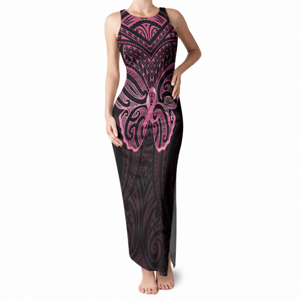 New Zealand Breast Cancer Support Tank Maxi Dress Maori Butterfly Pink Ribbon Black Version