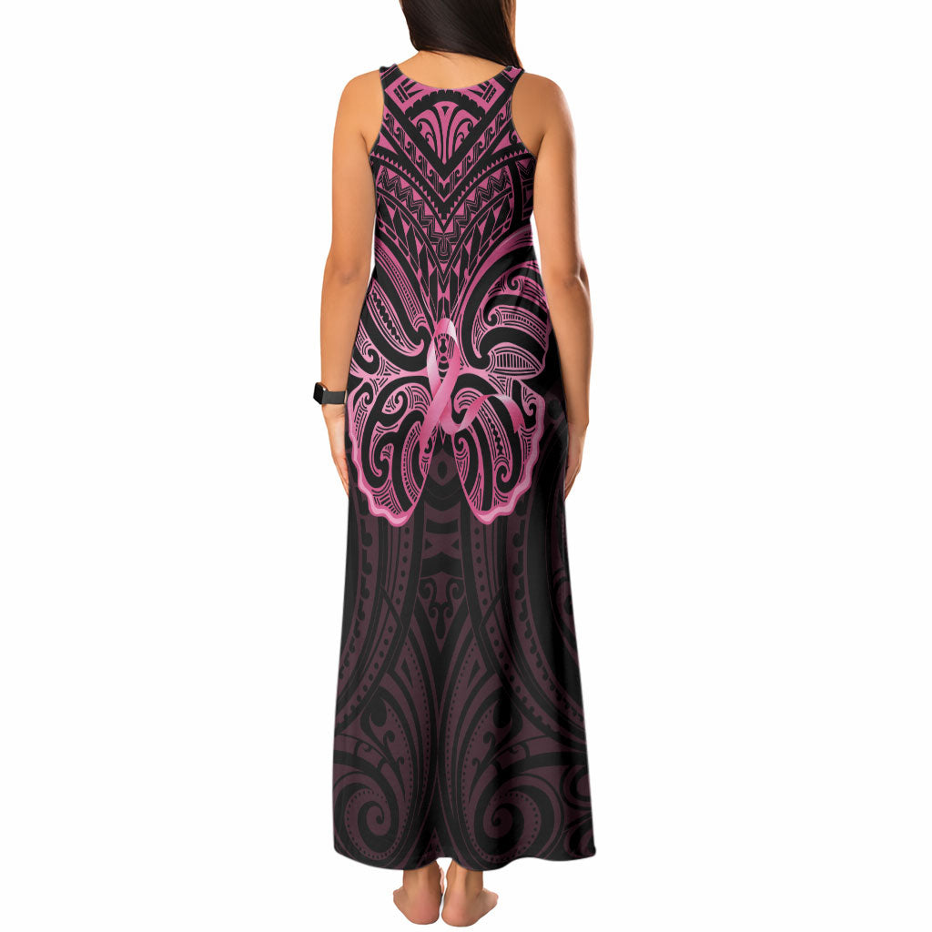 New Zealand Breast Cancer Support Tank Maxi Dress Maori Butterfly Pink Ribbon Black Version