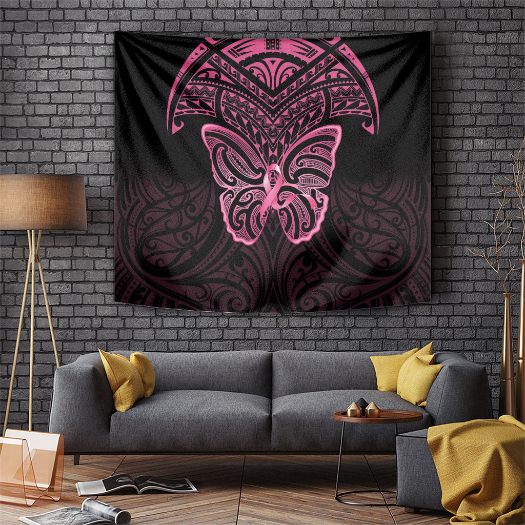 New Zealand Breast Cancer Support Tapestry Maori Butterfly Pink Ribbon Black Version