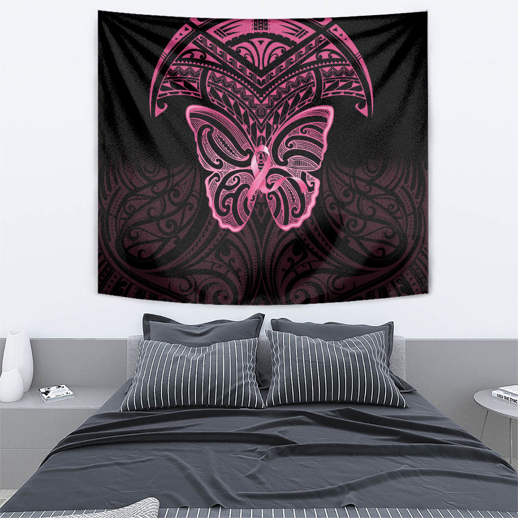 New Zealand Breast Cancer Support Tapestry Maori Butterfly Pink Ribbon Black Version