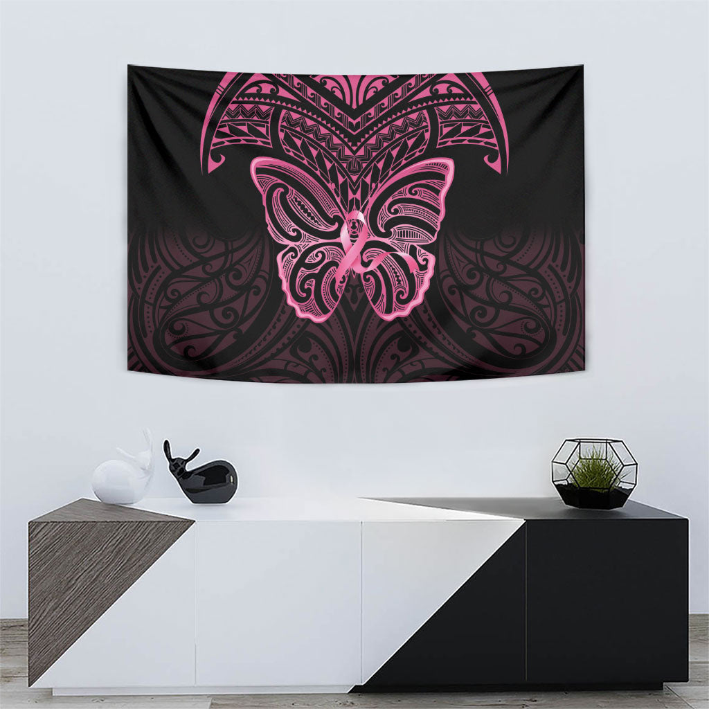 New Zealand Breast Cancer Support Tapestry Maori Butterfly Pink Ribbon Black Version