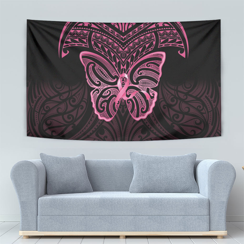 New Zealand Breast Cancer Support Tapestry Maori Butterfly Pink Ribbon Black Version