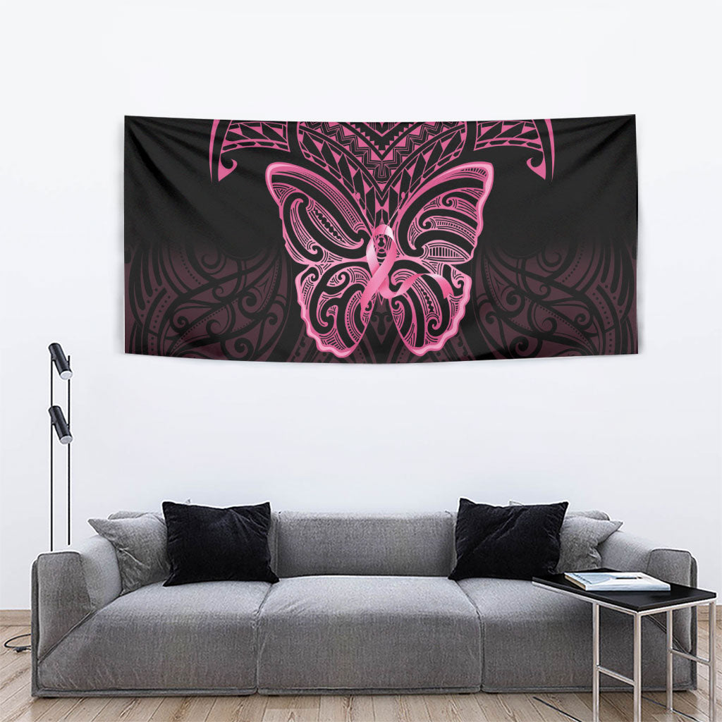 New Zealand Breast Cancer Support Tapestry Maori Butterfly Pink Ribbon Black Version