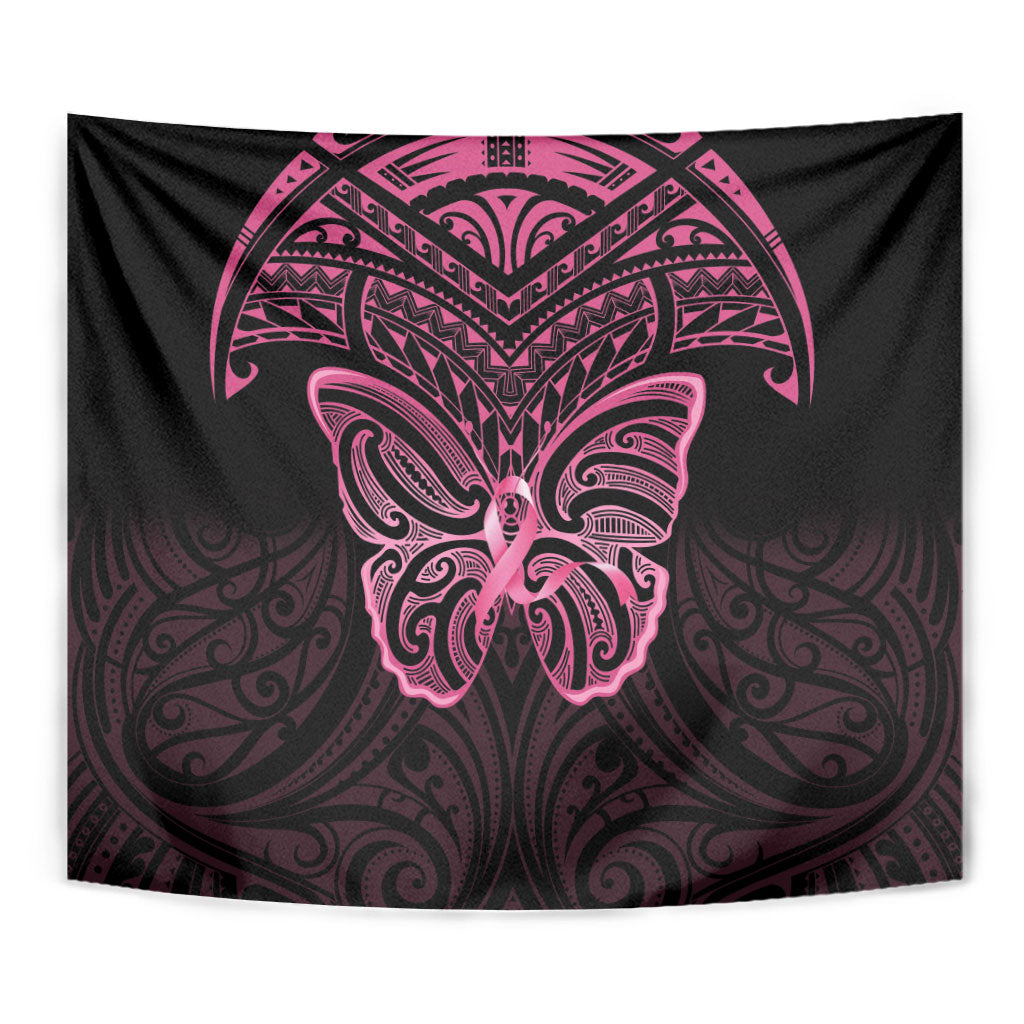 New Zealand Breast Cancer Support Tapestry Maori Butterfly Pink Ribbon Black Version