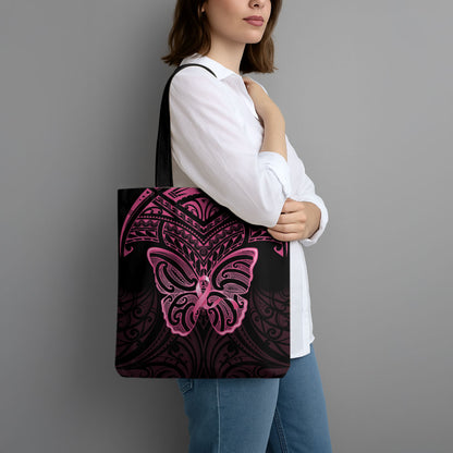 New Zealand Breast Cancer Support Tote Bag Maori Butterfly Pink Ribbon Black Version