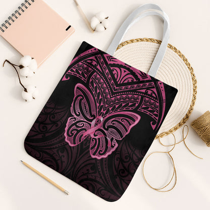 New Zealand Breast Cancer Support Tote Bag Maori Butterfly Pink Ribbon Black Version