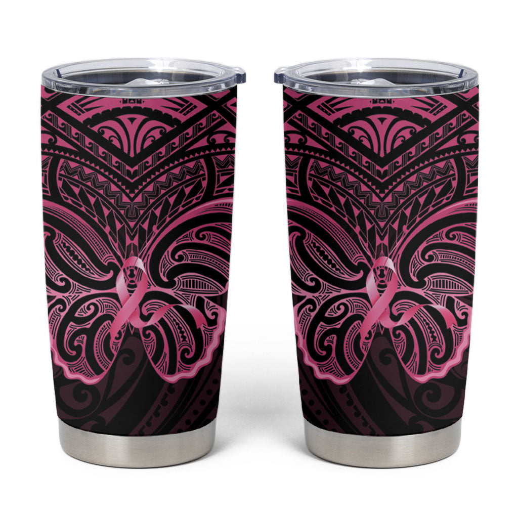 New Zealand Breast Cancer Support Tumbler Cup Maori Butterfly Pink Ribbon Black Version