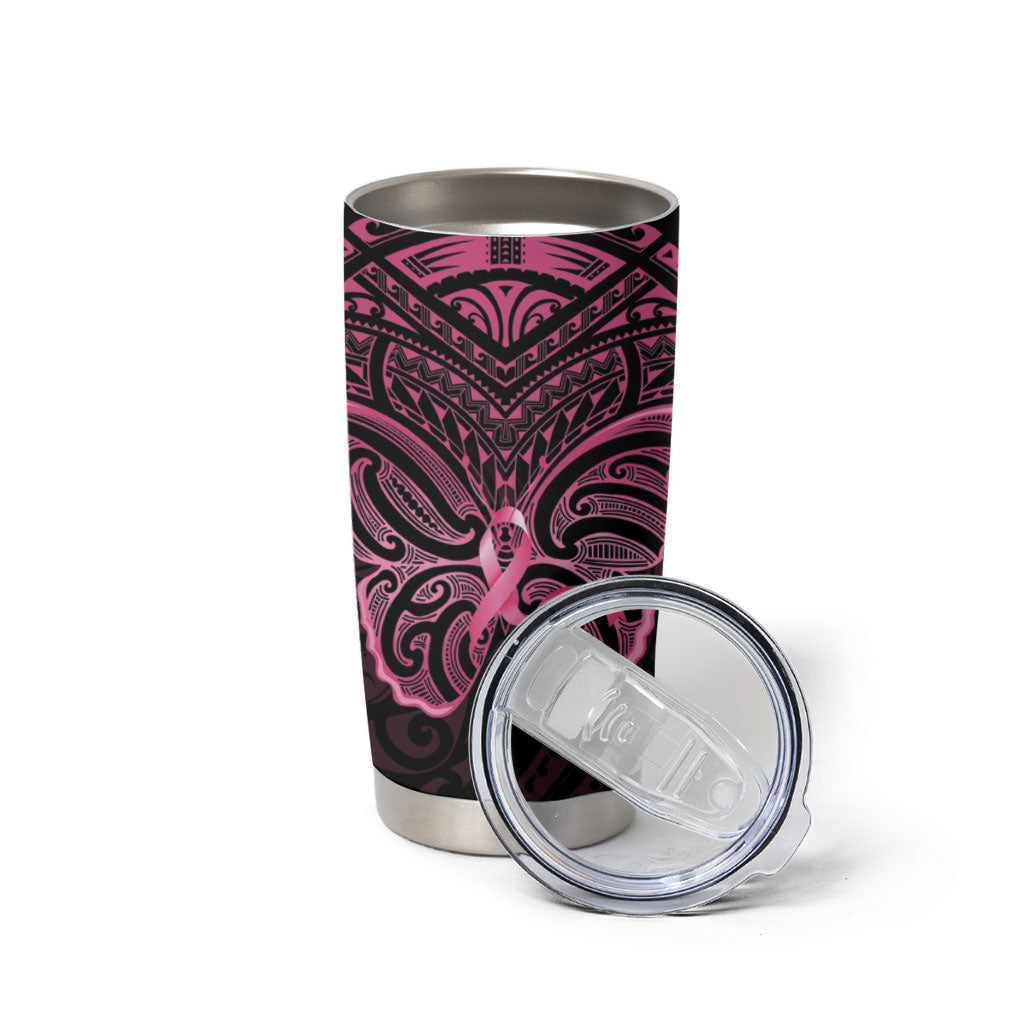 New Zealand Breast Cancer Support Tumbler Cup Maori Butterfly Pink Ribbon Black Version