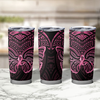 New Zealand Breast Cancer Support Tumbler Cup Maori Butterfly Pink Ribbon Black Version