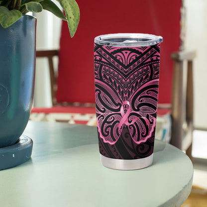New Zealand Breast Cancer Support Tumbler Cup Maori Butterfly Pink Ribbon Black Version