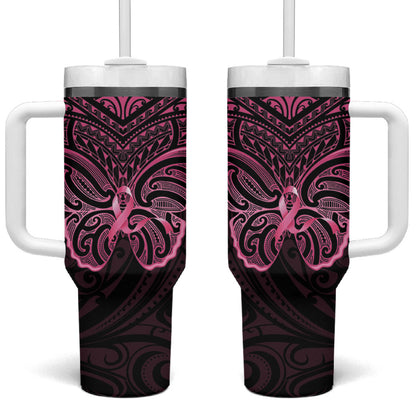 New Zealand Breast Cancer Support Tumbler With Handle Maori Butterfly Pink Ribbon Black Version