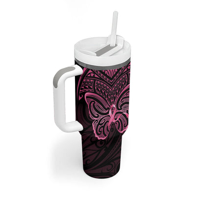 New Zealand Breast Cancer Support Tumbler With Handle Maori Butterfly Pink Ribbon Black Version