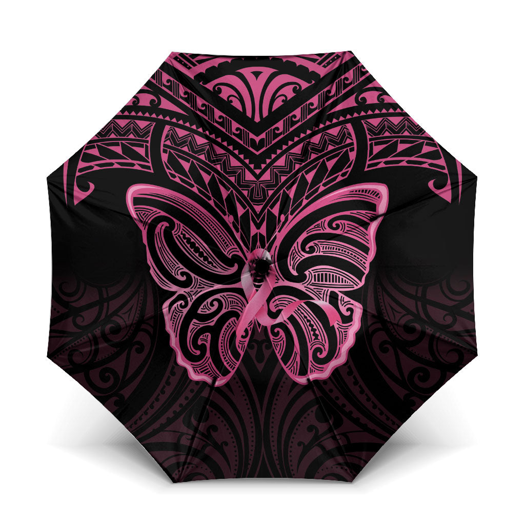 New Zealand Breast Cancer Support Umbrella Maori Butterfly Pink Ribbon Black Version