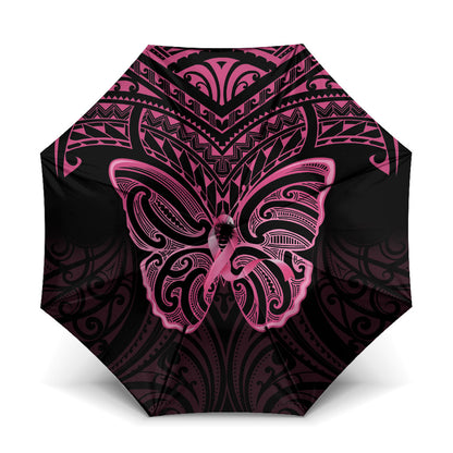 New Zealand Breast Cancer Support Umbrella Maori Butterfly Pink Ribbon Black Version