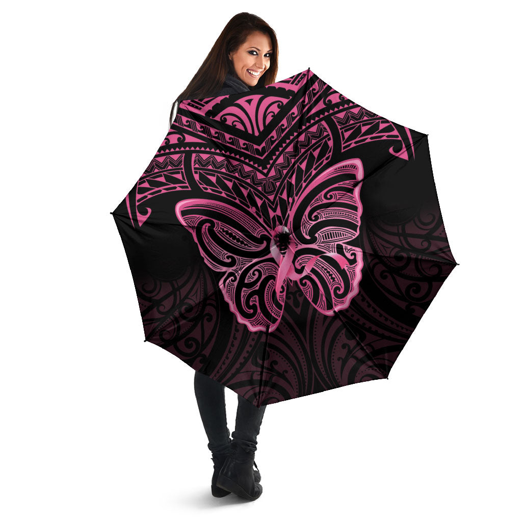 New Zealand Breast Cancer Support Umbrella Maori Butterfly Pink Ribbon Black Version