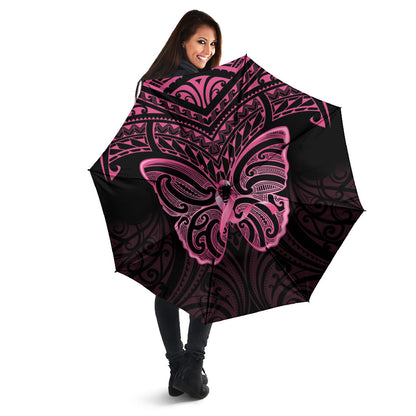 New Zealand Breast Cancer Support Umbrella Maori Butterfly Pink Ribbon Black Version