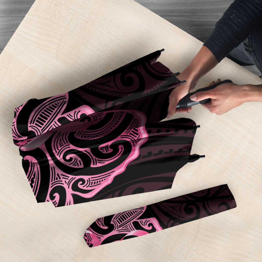 New Zealand Breast Cancer Support Umbrella Maori Butterfly Pink Ribbon Black Version