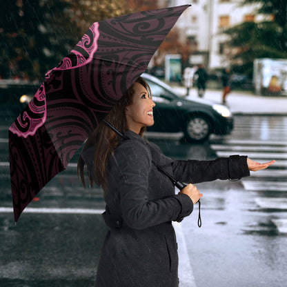 New Zealand Breast Cancer Support Umbrella Maori Butterfly Pink Ribbon Black Version