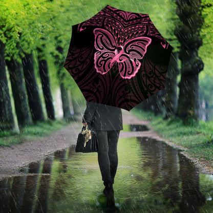 New Zealand Breast Cancer Support Umbrella Maori Butterfly Pink Ribbon Black Version