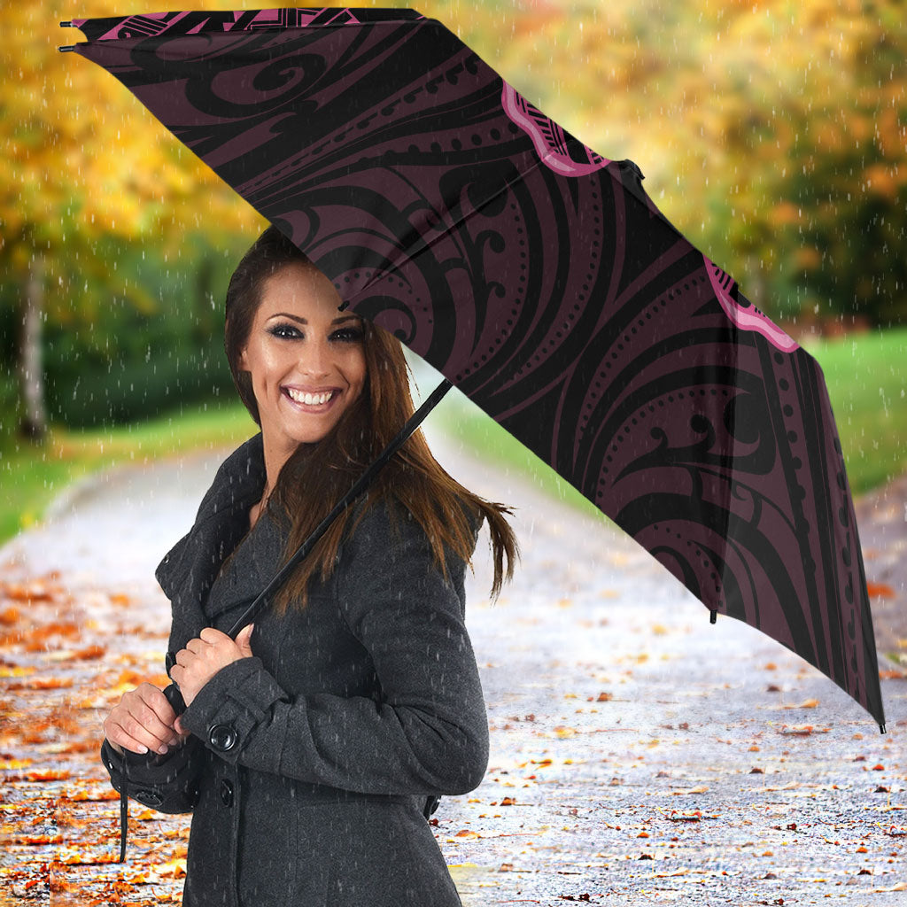 New Zealand Breast Cancer Support Umbrella Maori Butterfly Pink Ribbon Black Version