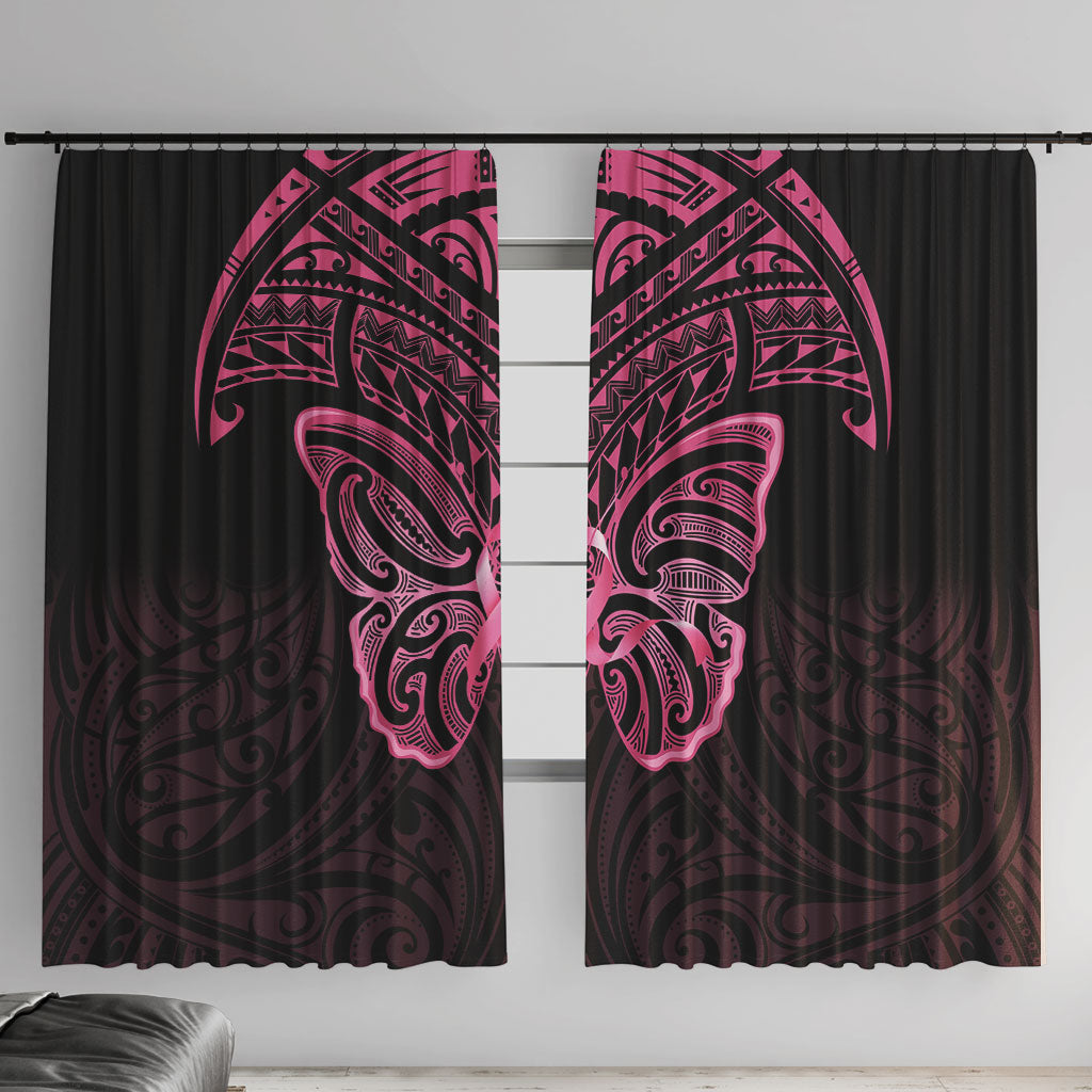New Zealand Breast Cancer Support Window Curtain Maori Butterfly Pink Ribbon Black Version