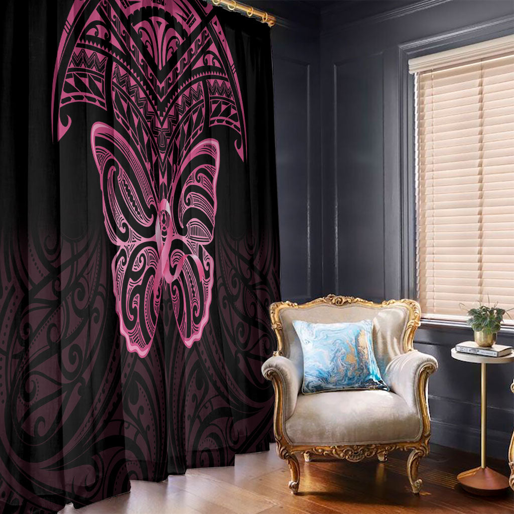 New Zealand Breast Cancer Support Window Curtain Maori Butterfly Pink Ribbon Black Version