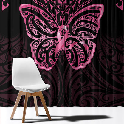 New Zealand Breast Cancer Support Window Curtain Maori Butterfly Pink Ribbon Black Version