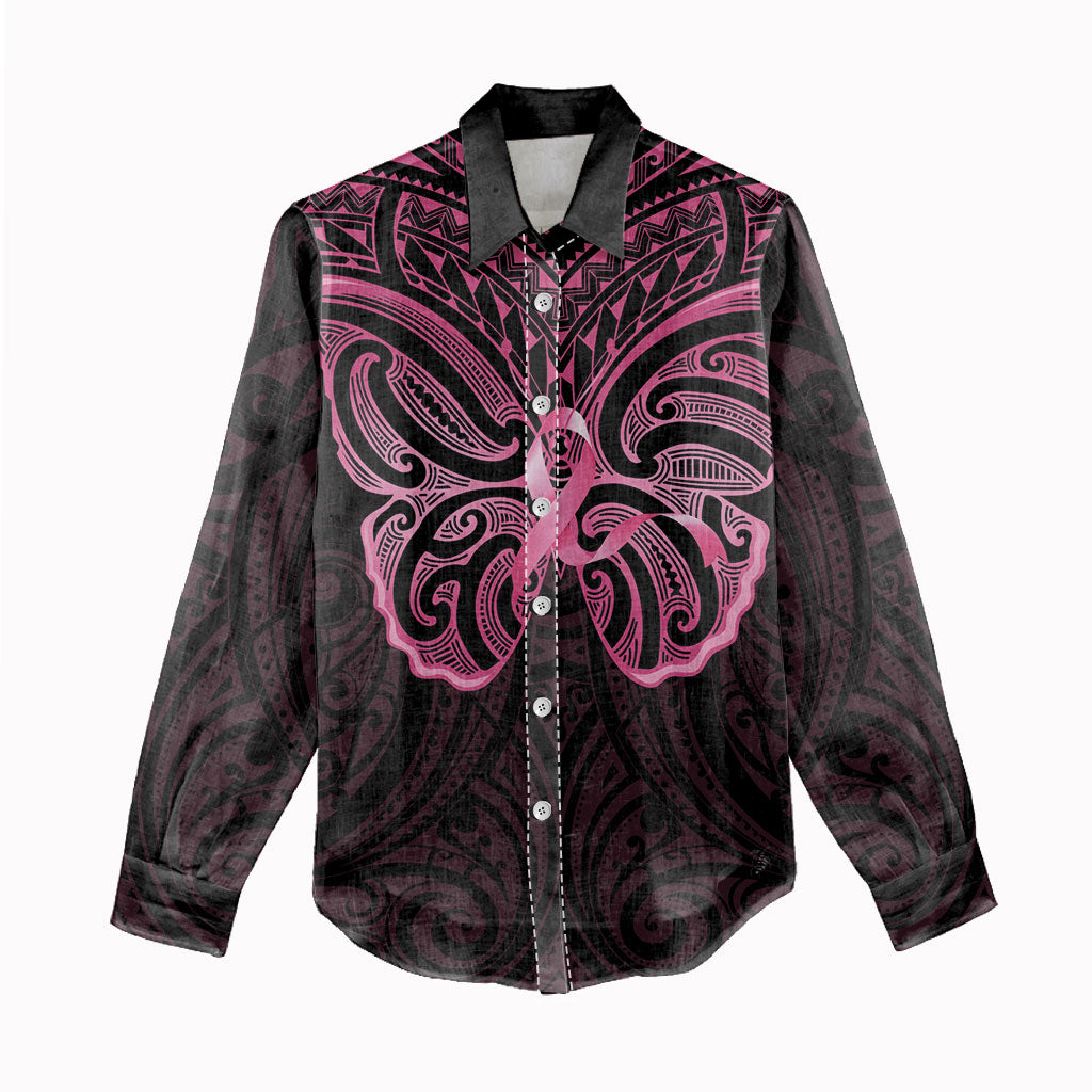 New Zealand Breast Cancer Support Women Casual Shirt Maori Butterfly Pink Ribbon Black Version
