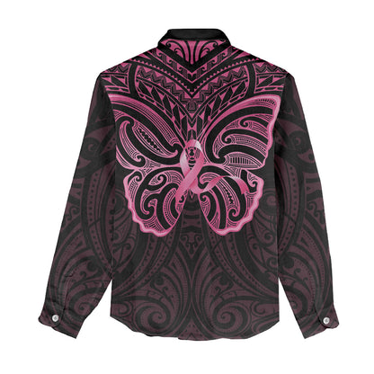 New Zealand Breast Cancer Support Women Casual Shirt Maori Butterfly Pink Ribbon Black Version