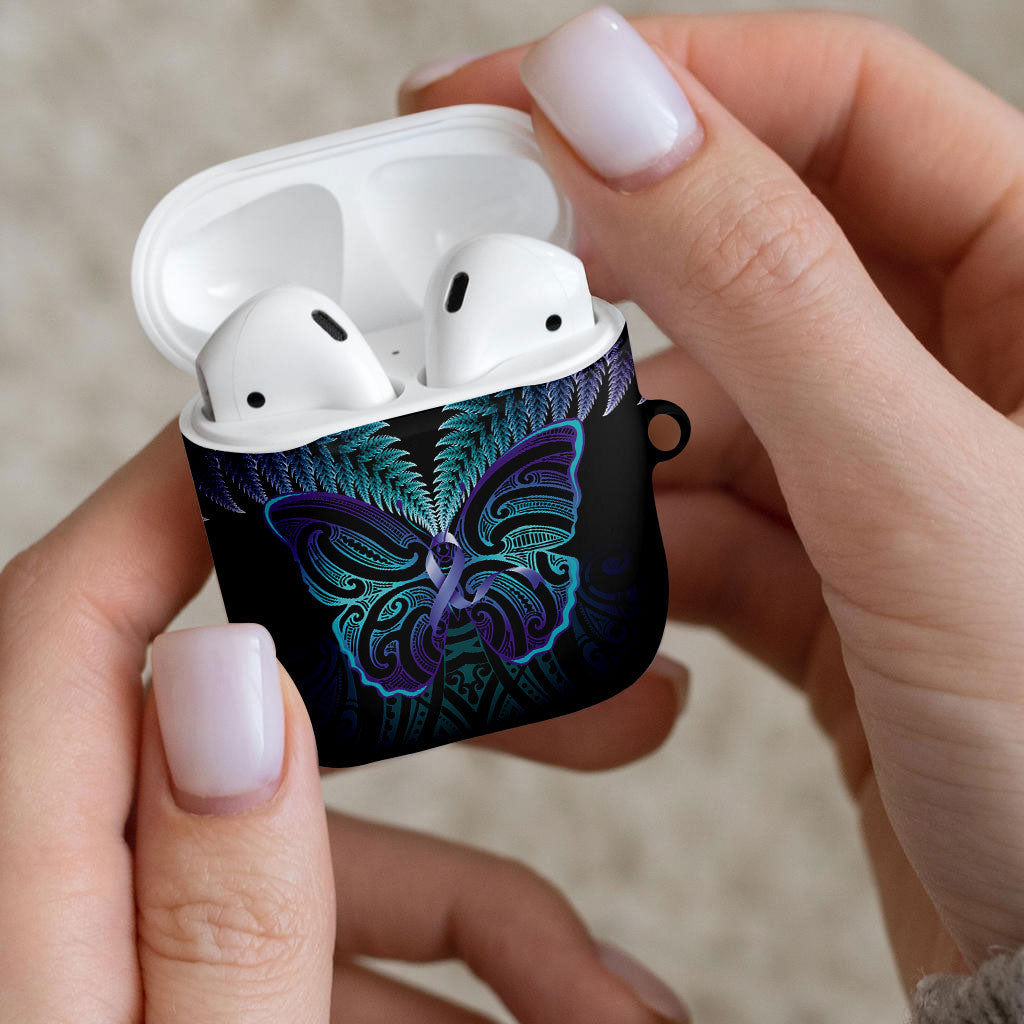Suicide Prevention New Zealand AirPods Case Aotearoa Maori Butterfly Mix Silver Fern